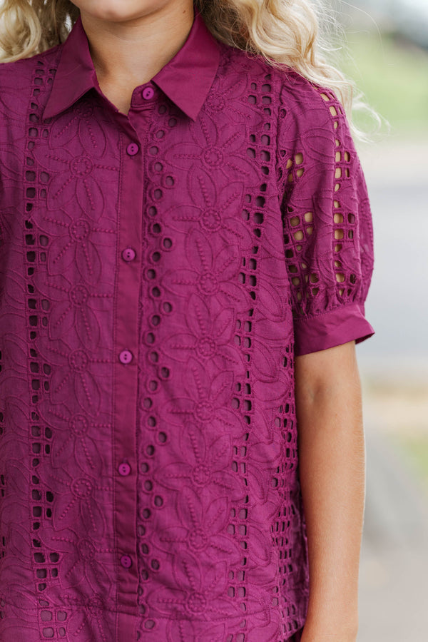 Girls: Whispering Lace Plum Babydoll Dress