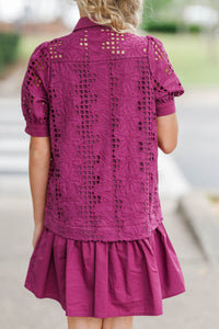 Girls: Whispering Lace Plum Babydoll Dress