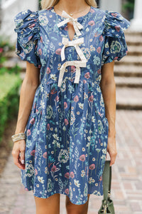 It's In The Wind Indigo Blue Ditsy Floral Dress