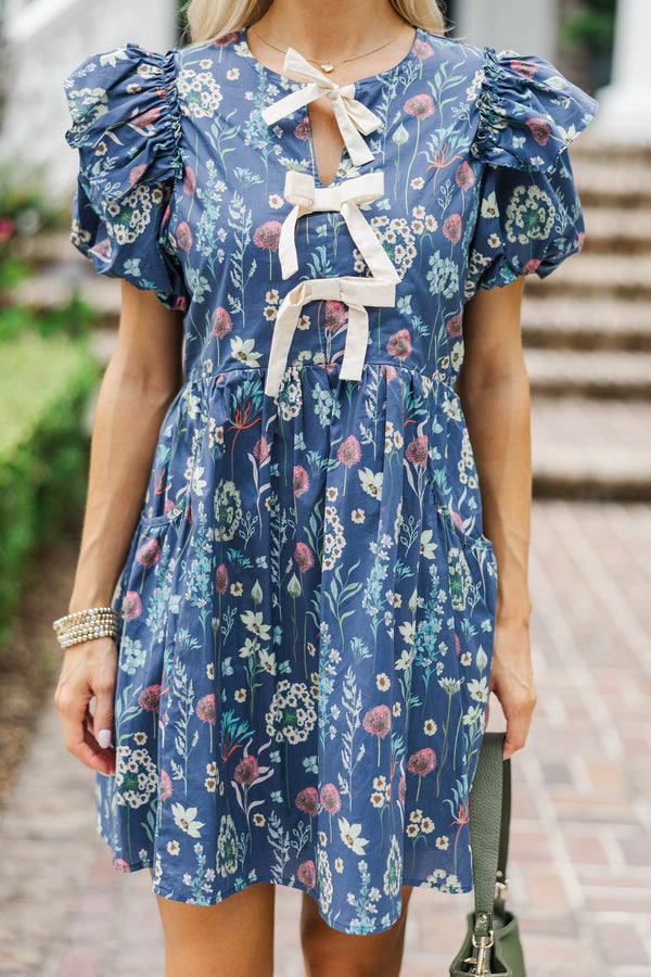 It's In The Wind Indigo Blue Ditsy Floral Dress