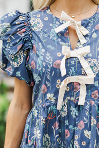It's In The Wind Indigo Blue Ditsy Floral Dress