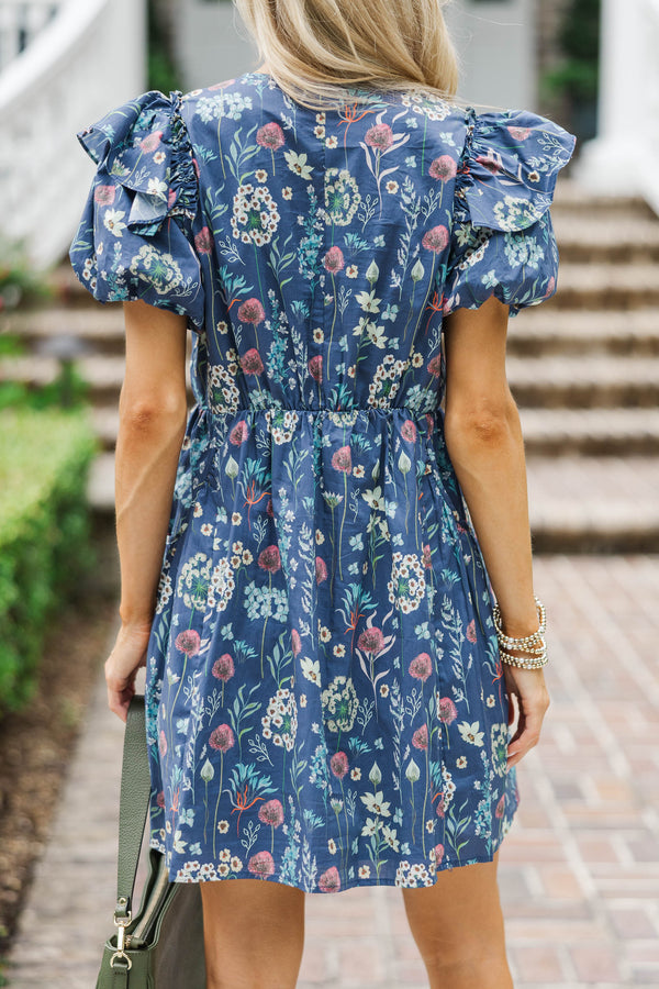 It's In The Wind Indigo Blue Ditsy Floral Dress