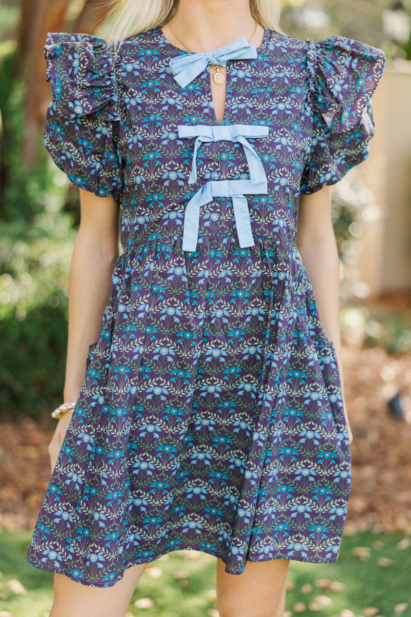 It's In The Wind Navy Medallion Floral Dress