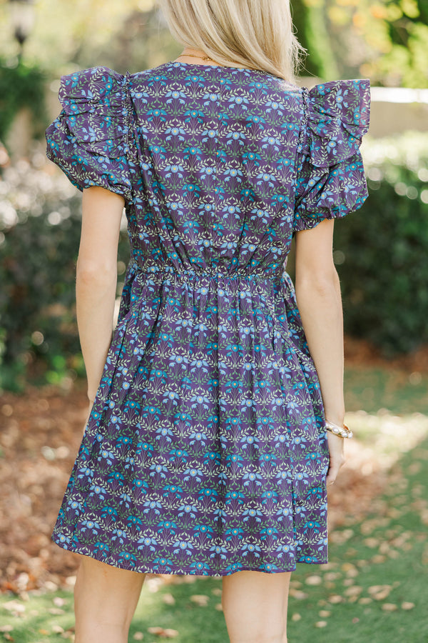 It's In The Wind Navy Medallion Floral Dress
