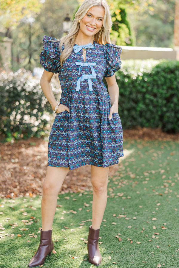 It's In The Wind Navy Medallion Floral Dress
