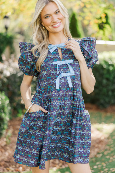 It's In The Wind Navy Medallion Floral Dress, X-Large - The Mint Julep Boutique
