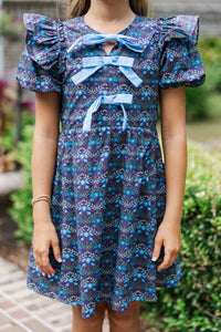 Girls: It's In The Wind Navy Floral Dress