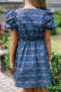 Girls: It's In The Wind Navy Floral Dress
