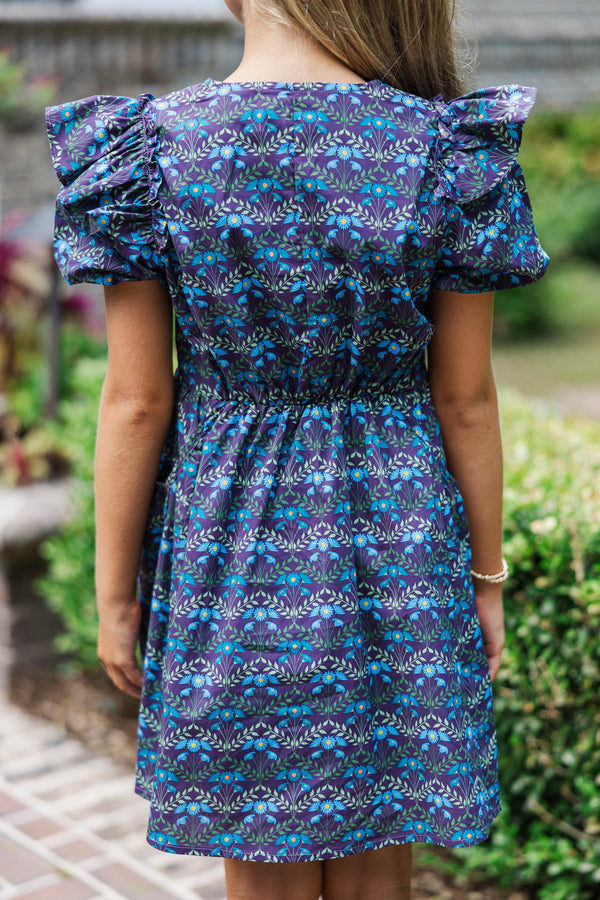 Girls: It's In The Wind Navy Floral Dress