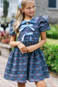 Girls: It's In The Wind Navy Floral Dress