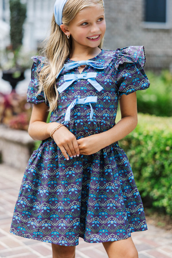 Girls: It's In The Wind Navy Floral Dress