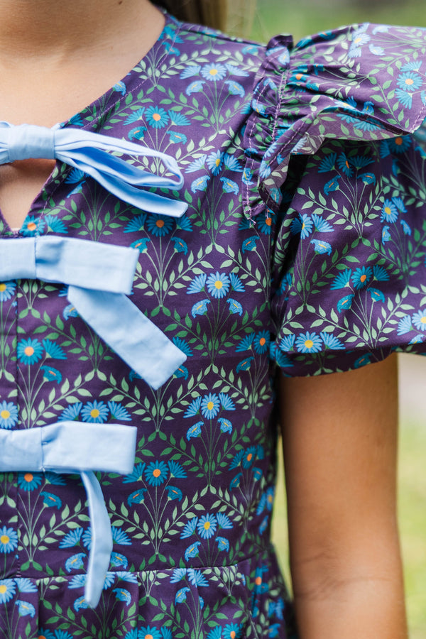 Girls: It's In The Wind Navy Floral Dress