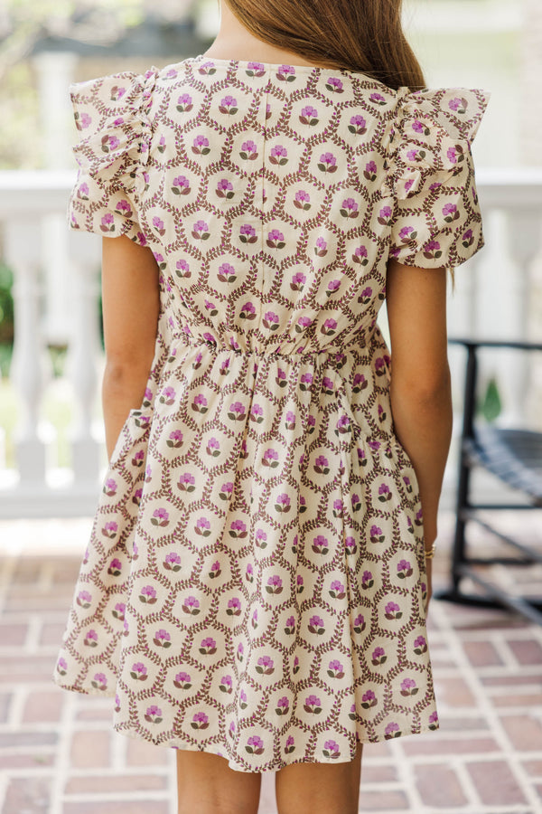 Girls: It's In The Wind Magenta Floral Dress