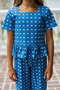 Girls: Playdate Pretty Navy Bow Print Set