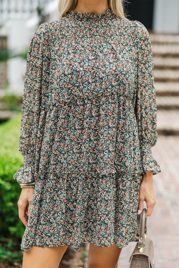 There's Something About It Brown Ditsy Floral Babydoll Dress