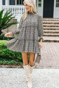 There's Something About It Brown Ditsy Floral Babydoll Dress