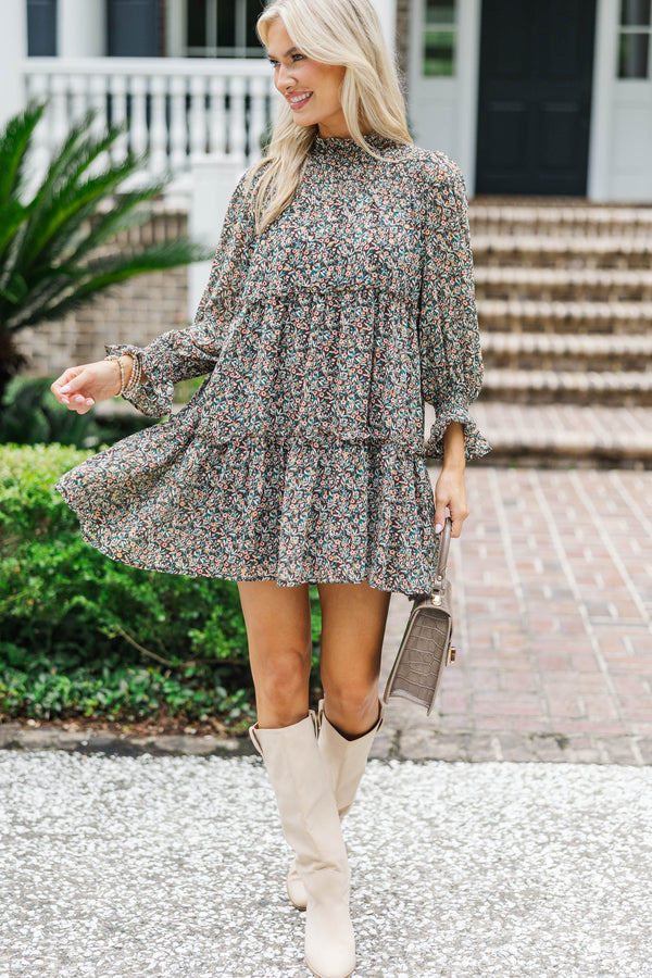 There's Something About It Brown Ditsy Floral Babydoll Dress