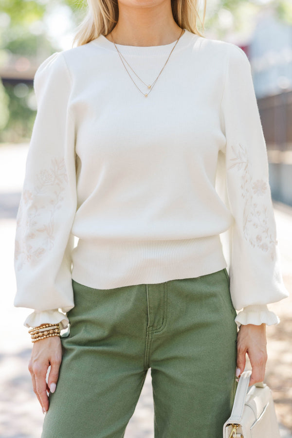 Soft Glow Cream Embroidered Sweater