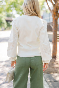 Soft Glow Cream Embroidered Sweater