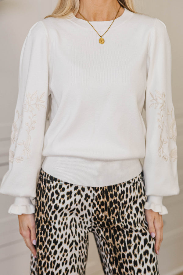 Soft Glow Cream Embroidered Sweater