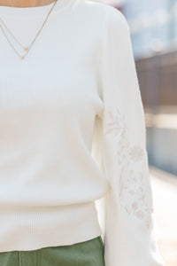 Soft Glow Cream Embroidered Sweater
