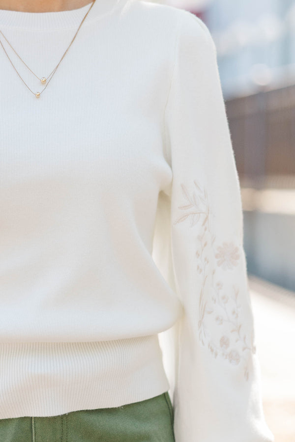 Soft Glow Cream Embroidered Sweater