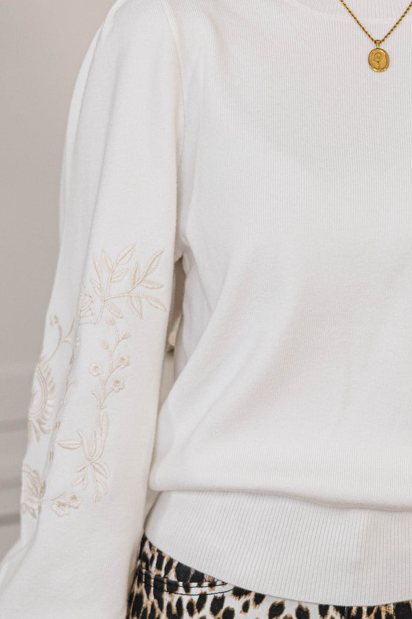 Soft Glow Cream Embroidered Sweater