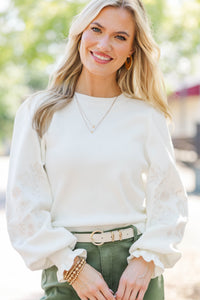 Soft Glow Cream Embroidered Sweater