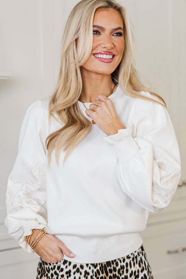 Soft Glow Cream Embroidered Sweater