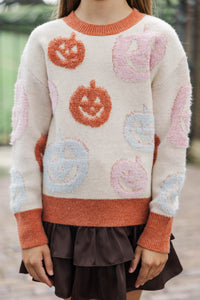 Girls: Boo To You Ivory Pumpkin Sweater