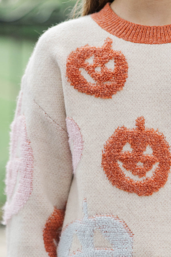 Girls: Boo To You Ivory Pumpkin Sweater