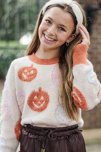 Girls: Boo To You Ivory Pumpkin Sweater