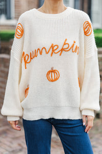 Hey Pumpkin Oatmeal White Script Sweater