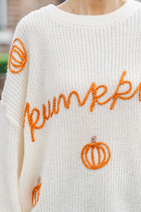 Hey Pumpkin Oatmeal White Script Sweater