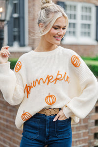 Hey Pumpkin Oatmeal White Script Sweater