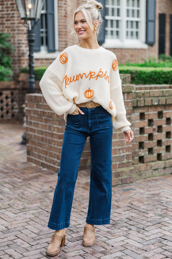 Hey Pumpkin Oatmeal White Script Sweater