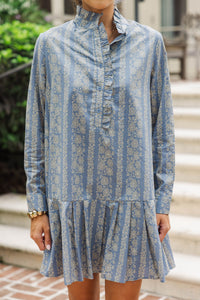 Looking For You Denim Blue Floral Shift Dress