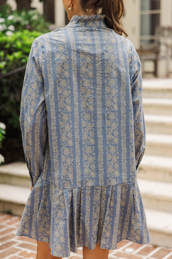 Looking For You Denim Blue Floral Shift Dress