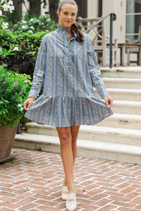 Looking For You Denim Blue Floral Shift Dress