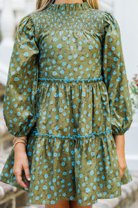 Girls: The Mariana Olive Floral Babydoll Dress