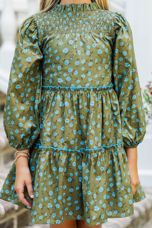 Girls: The Mariana Olive Floral Babydoll Dress