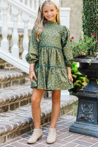 Girls: The Mariana Olive Floral Babydoll Dress