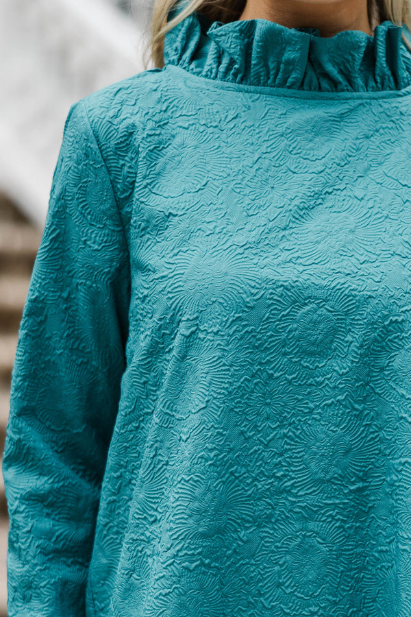 This Is It Teal Green Textured Swing Dress