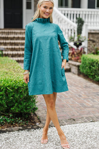 This Is It Teal Green Textured Swing Dress
