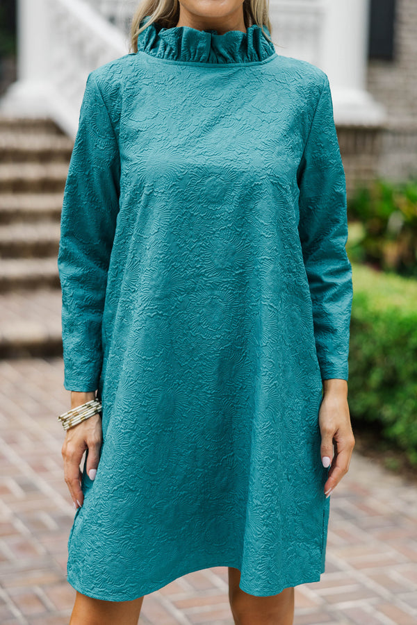 This Is It Teal Green Textured Swing Dress