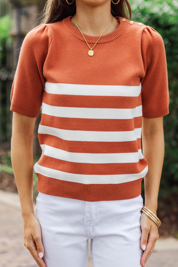 See You On The Coast Rust Striped Sweater