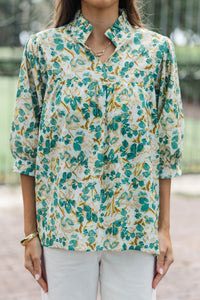 On The Right Path Teal Floral Blouse