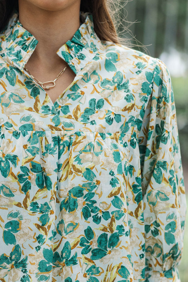 On The Right Path Teal Floral Blouse