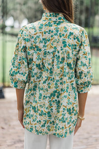 On The Right Path Teal Floral Blouse