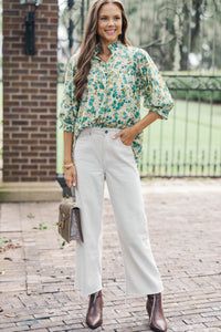 On The Right Path Teal Floral Blouse